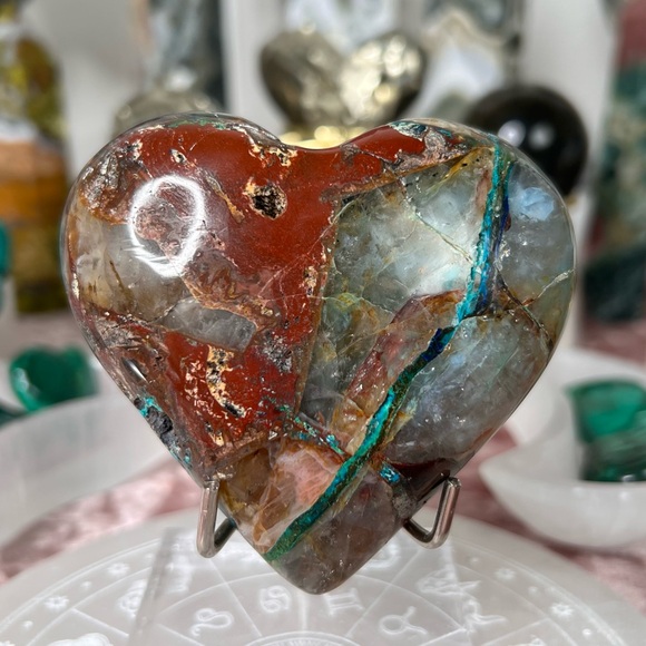 Rainbow Chrysocolla Heart 🌈🤍🌈  RCH1 - Picture 4 of 5